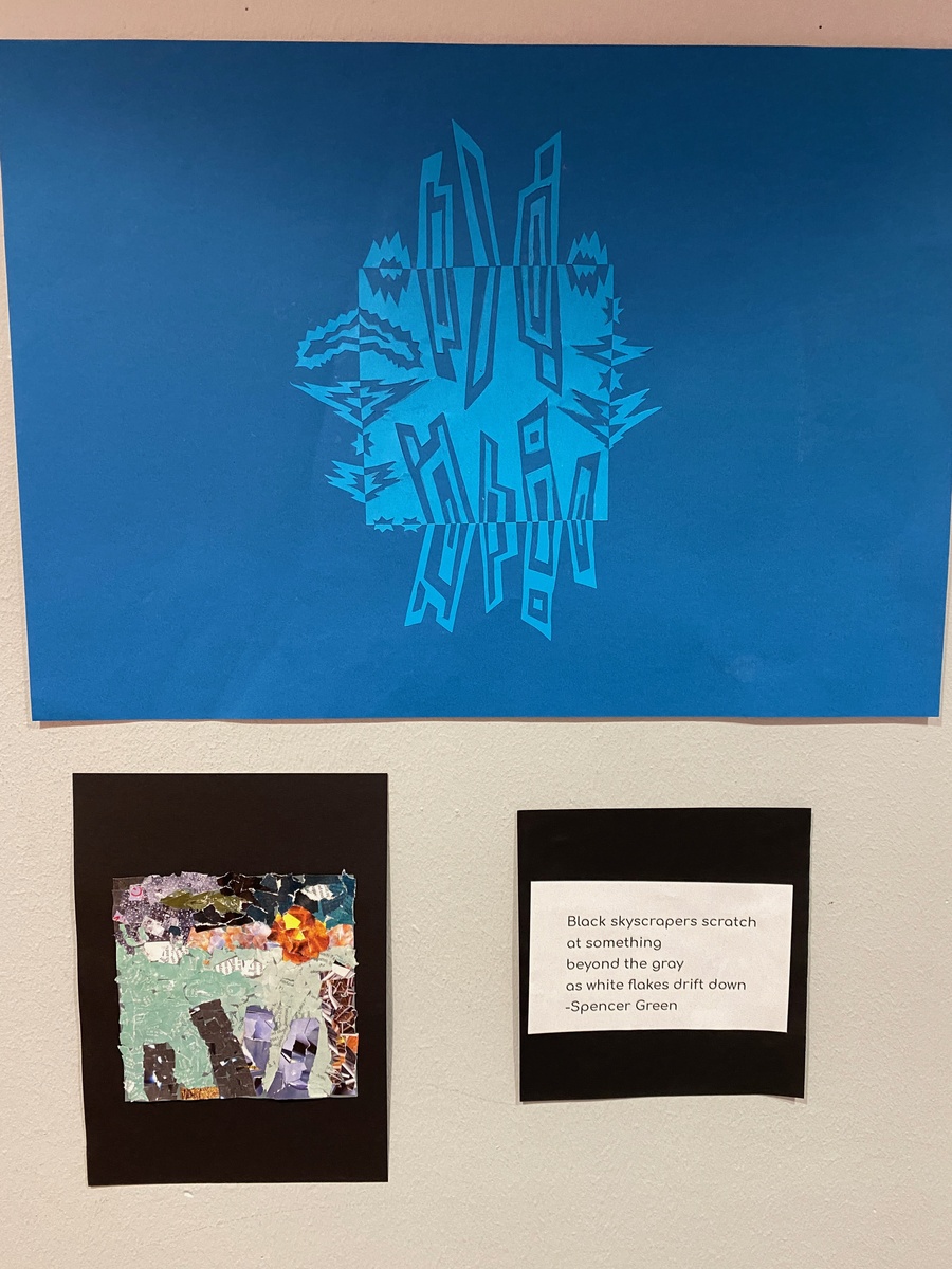 Expressive Shapes Notan Collage Student Example- Grade 6 based on Haiku poetry